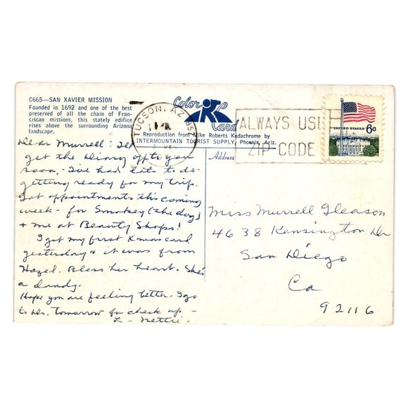 San Xavier Mission Postcard Vintage 6 Cent Stamp Written Mailed Arizona Landmark - Picture 2 of 2